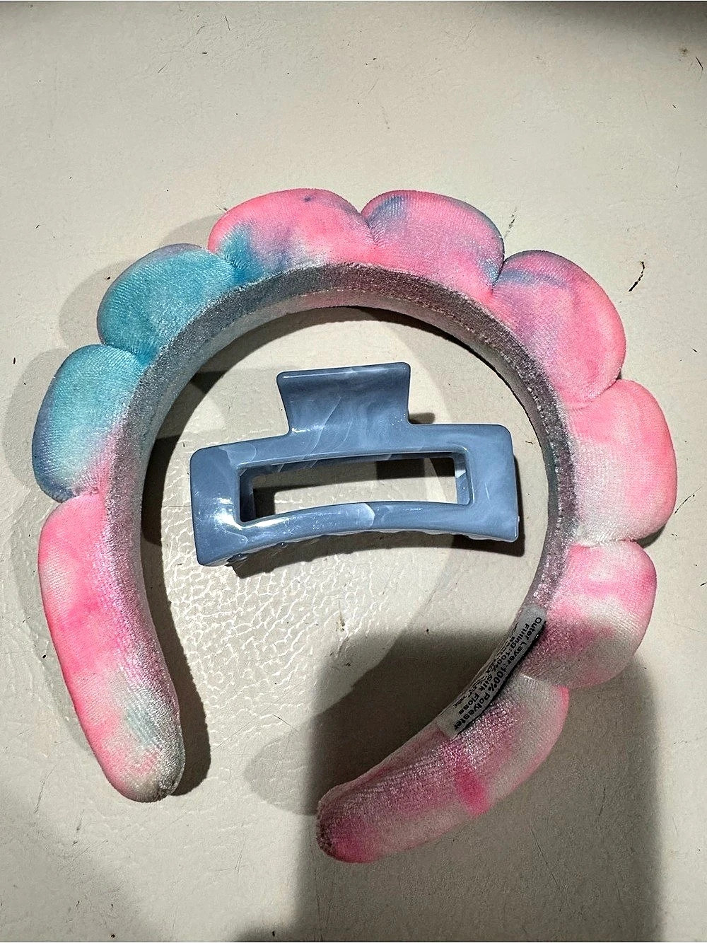 Padded Floral Hair Clip Headband in Pink & Blue